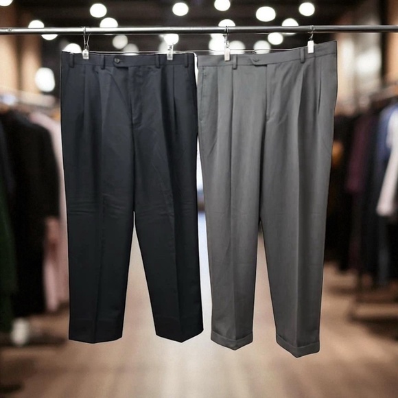 Stafford/Chaps, Mens, 2 Dress Pants, Grays,Size 36, Wool, Zipper, Button.! - Picture 1 of 13